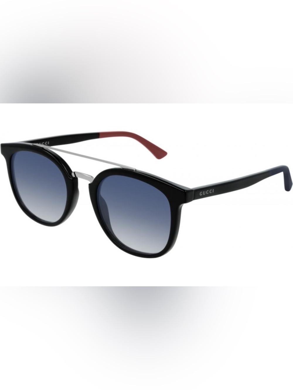 Gucci Black Frames with Blue Gradient Lenses and Red Temple Accent